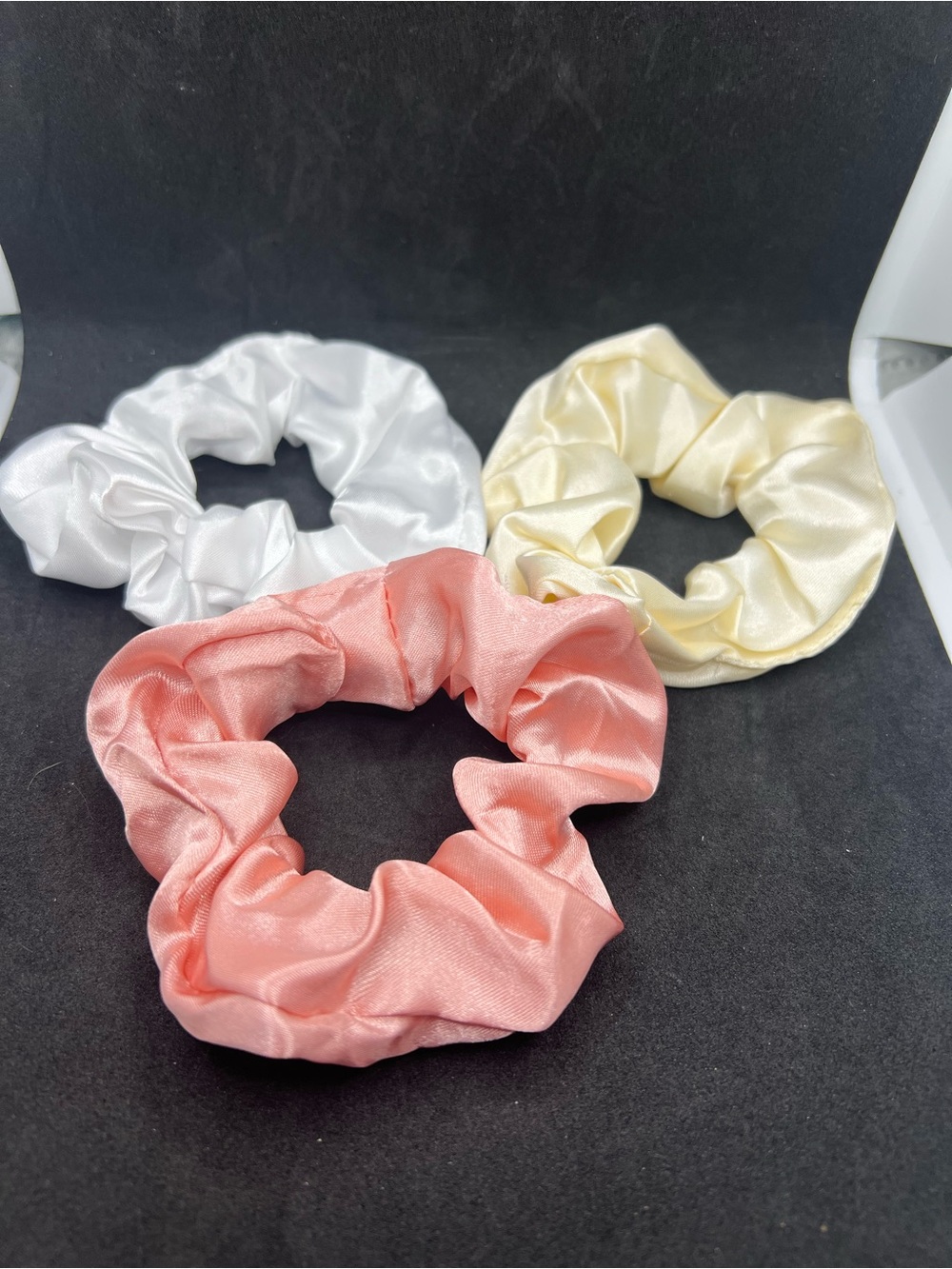 Kids Satin Scrunchie Trio - Pink, White & Cream